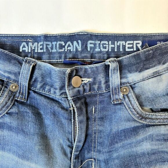 American Fighter Men's Distressed Denim Jeans Blue Size 29R - Picture 2 of 16